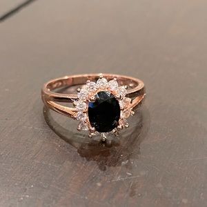 Black CZ Rose Gold Plated Ring, Size 9